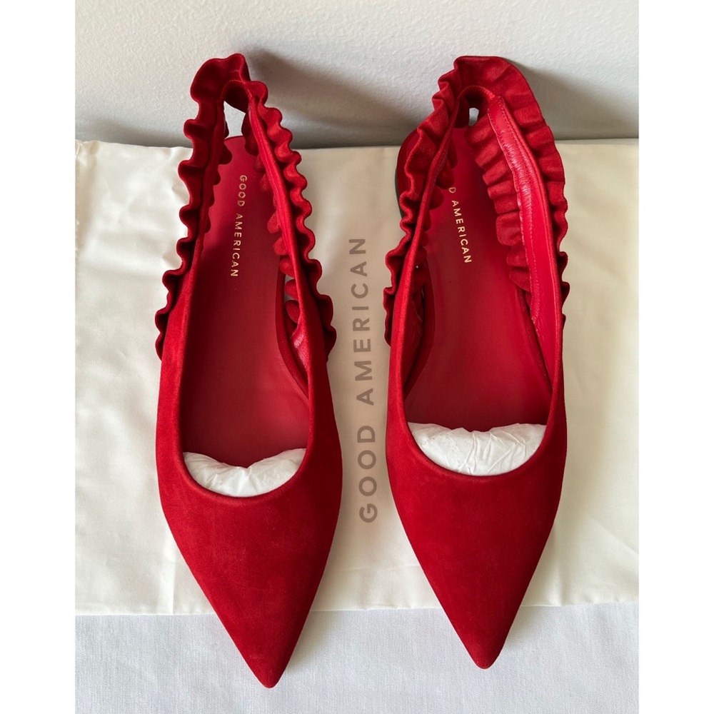 Good American Red Velvet Slingback Flat Pointy Shoes